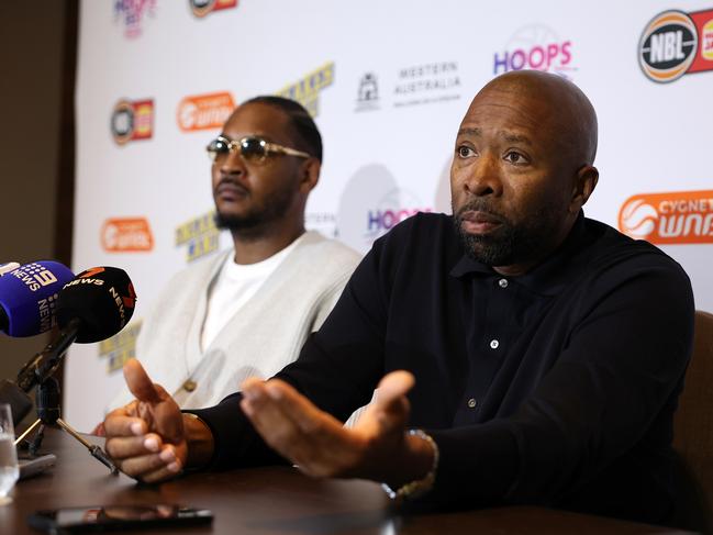 NBA legends Carmelo Anthony and Kenny Smith were all over Perth at HoospFest. Picture: Getty Images