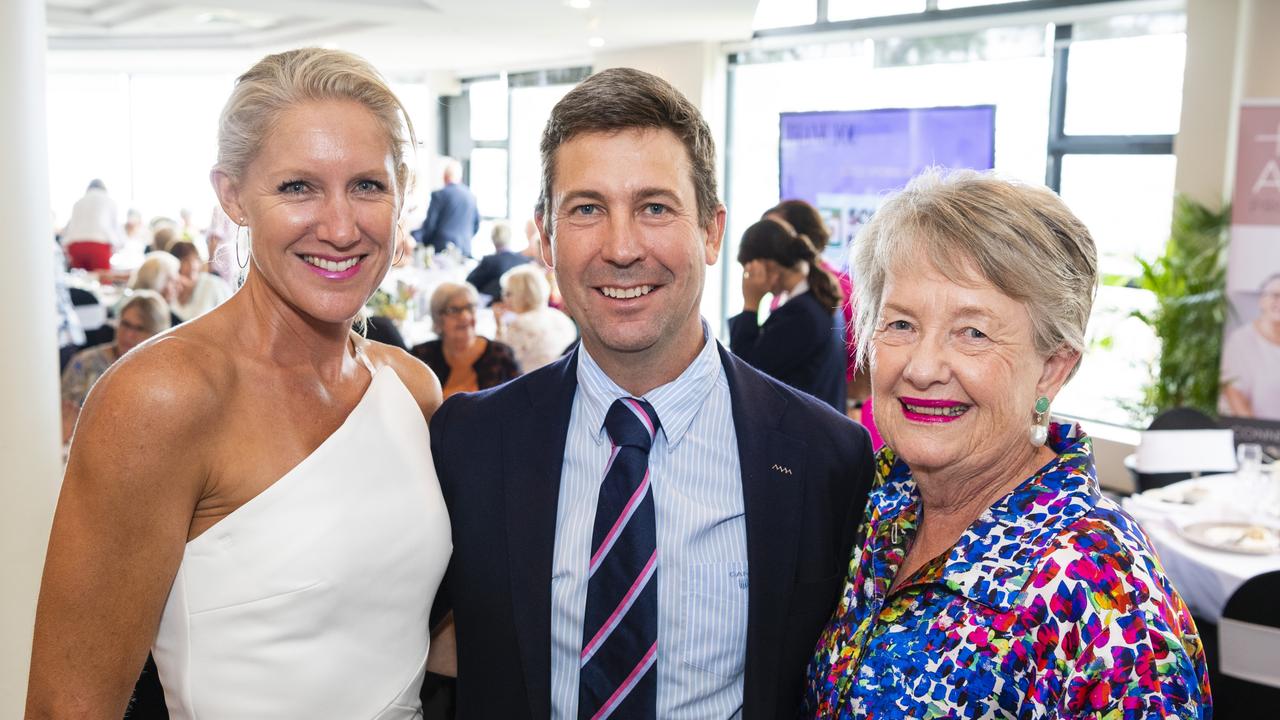 At the International Women's Day luncheon are (from left) Yolande Woods, Bruce Woods and Judy Edwards presented by Zonta Club of Toowoomba Area at Picnic Point, Friday, March 4, 2022. Picture: Kevin Farmer