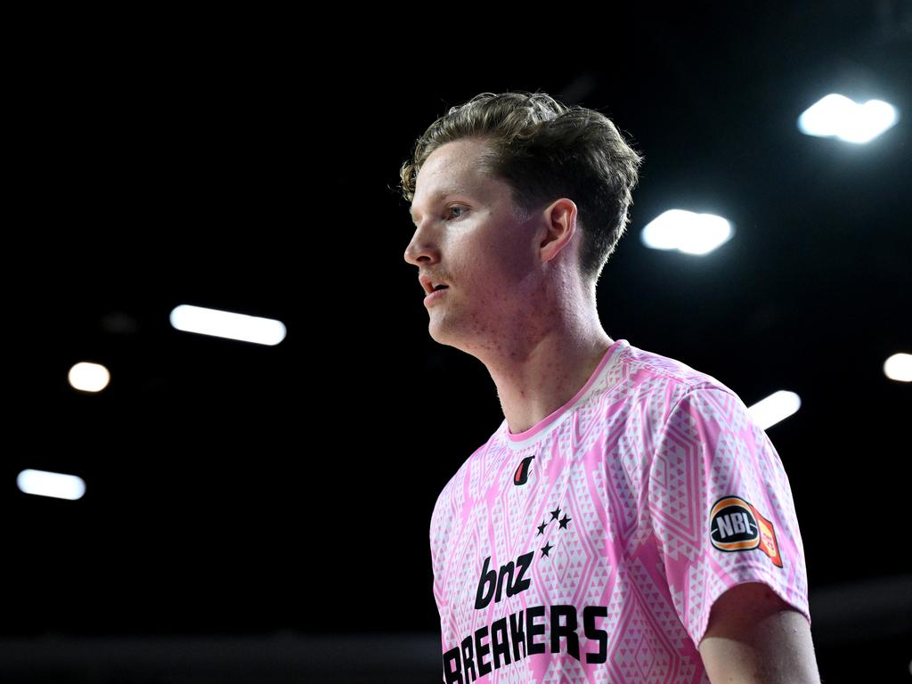 CHRISTCHURCH, NEW ZEALAND – OCTOBER 24: Sean Bairstow of the New Zealand Breakers looks on ahead of the round six NBL match between New Zealand Breakers and South East Melbourne Phoenix at Wolfbrook Arena, on October 24, 2024, in Christchurch, New Zealand. (Photo by Joe Allison/Getty Images)