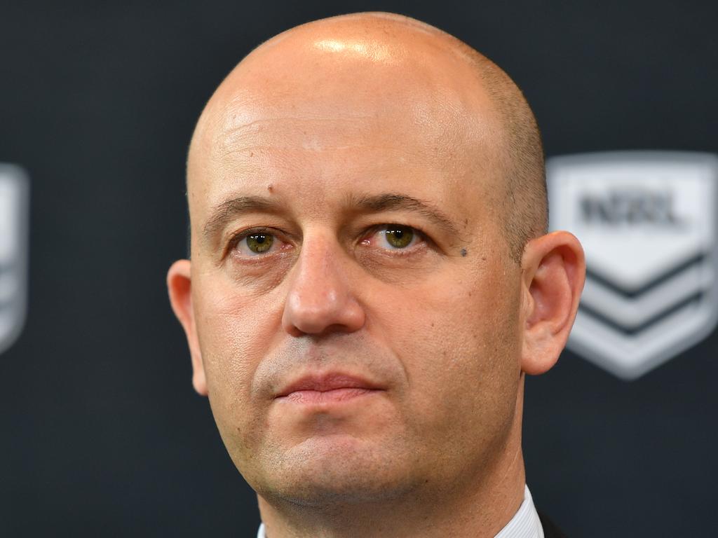 NRL CEO Todd Greenberg addresses the media during a press conference conference in Sydney, Wednesday, December 19, 2018. The NRL Integrity Unit has found evidence that supports the preliminary finding that Sharks coach Shane Flanagan continued to have dealings with the club while he was suspended in 2014. (AAP Image/Brendan Esposito) NO ARCHIVING