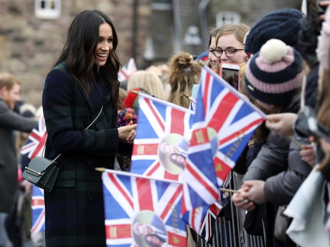 Meghan Markle speaks to wellwishers during a walkabout in Edinurgh. Picture: Andrew Milligan/Pool Photo via AP