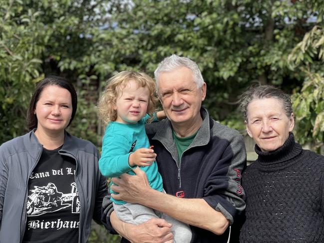 Olena, Mikael, Vladymyr and Valentyna Naumenkova at their family home in Warrnambool after escaping war-torn Ukraine.