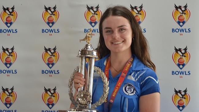 Kate Argent-Bowden after winning the 2021 Bowls SA women's title. Picture: Jess Alvaro, Bowls SA