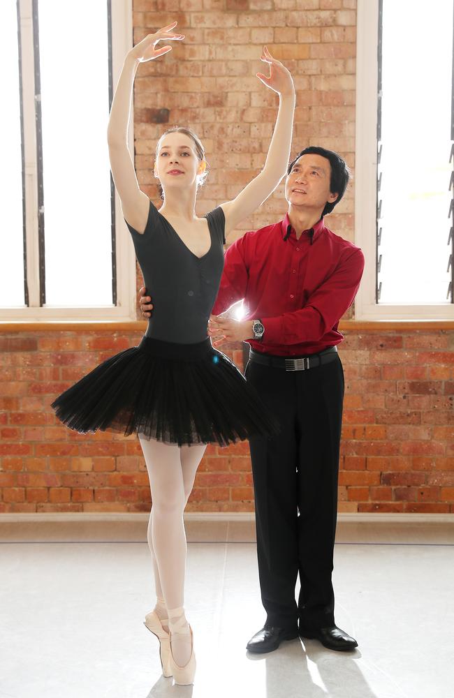 Queensland Ballet's Li Cunxin with Queensland Ballet academy student Dani Gibson