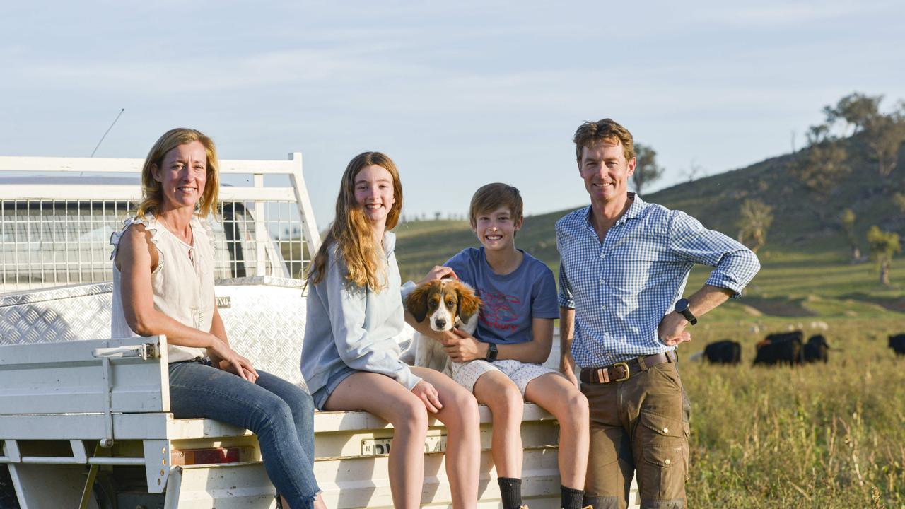 Deanna and Nick Austin on Mundarlo, near Wagga Wagga in NSW, pictured with their daughter, Ellie 15, and son, Harry. Picture: Dannika Bonser