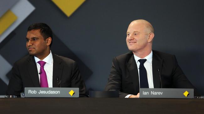 Robert Jesudason (left), and Ian Narev in earlier times when they were CFO and CEO of Commonwealth Bank respectively. Picture: James Croucher