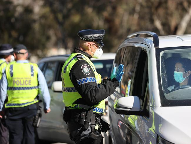 The AFP have been conducting random Covid-19 checks at the ACT/NSW border since Canberra’s lockdown began on August 12. Picture: Newswire/Gary Ramage