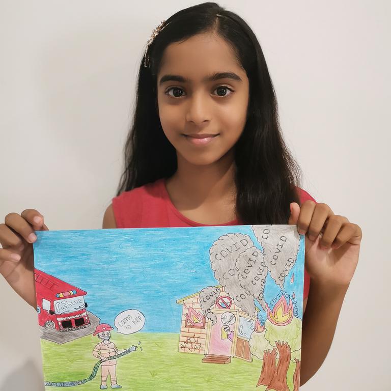 Sridhana Govindan won the Year 5-6 group of the Kids News Cartoon Contest with her cartoon about the Covid-19 pandemic and anit-vaxxers.