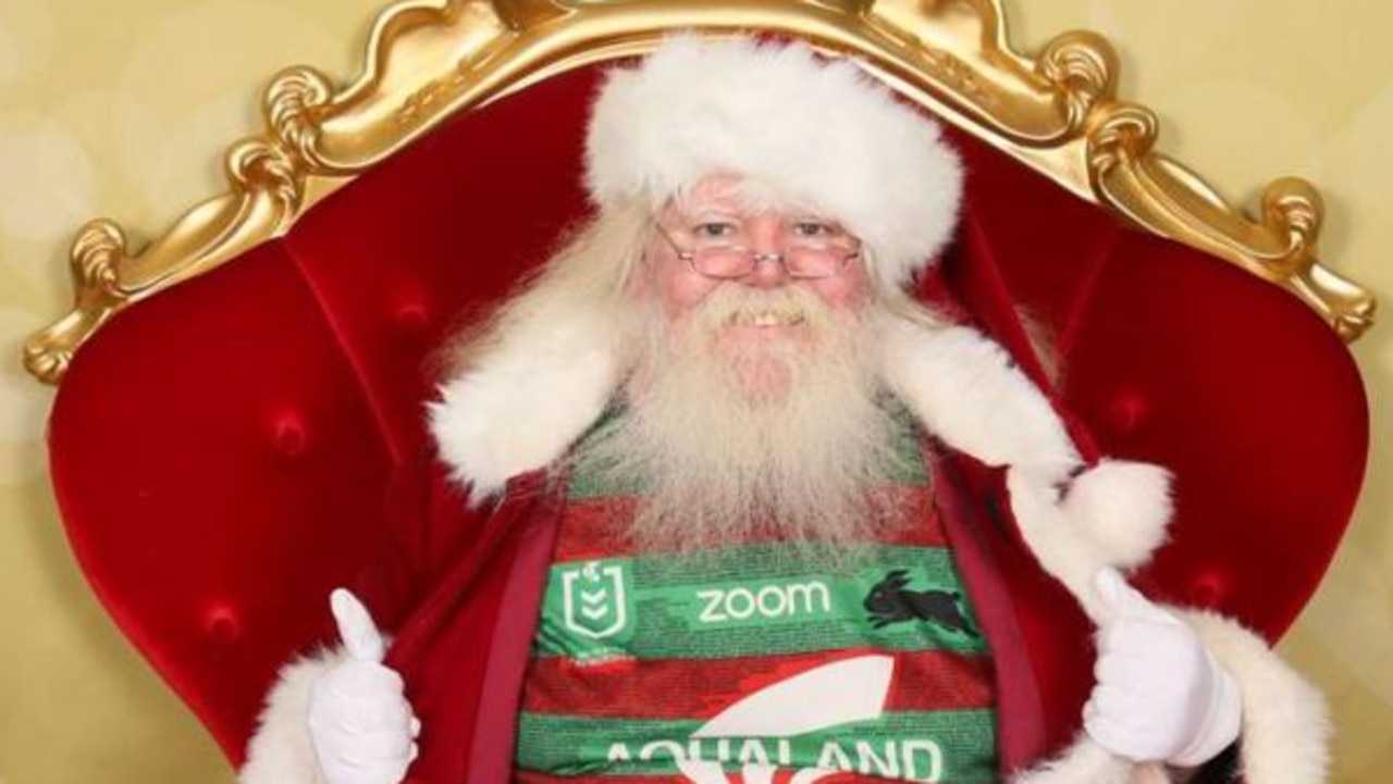 The Random Souths Guy fan phenomenon has evidently reached as far afield as the North Pole, with Santa himself getting in on the viral competition among the South Sydney club’s avid supporters worldwide. Picture: supplied