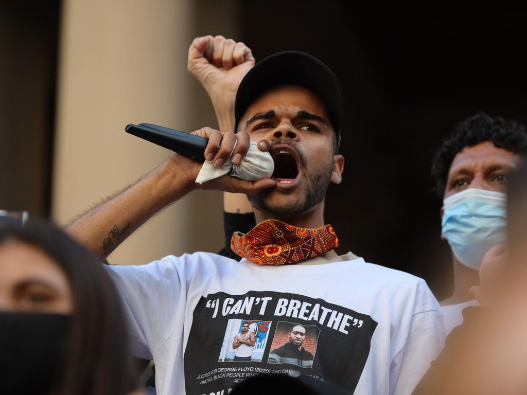 Paul Silva speaks at a Black Lives Matter protest in Sydney. Picture: David Swift