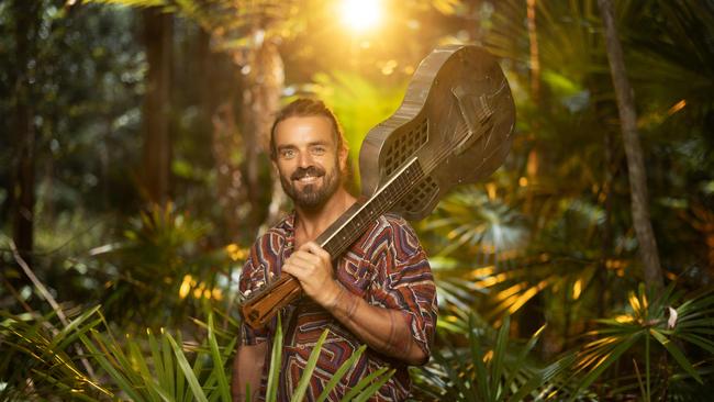 Xavier Rudd at his home on Queensland’s Sunshine Coast, ahead of winning the 2023 Environmental Music Prize, worth $20,000, which he plans to donate to grassroots organisations. Picture: Glenn Hunt