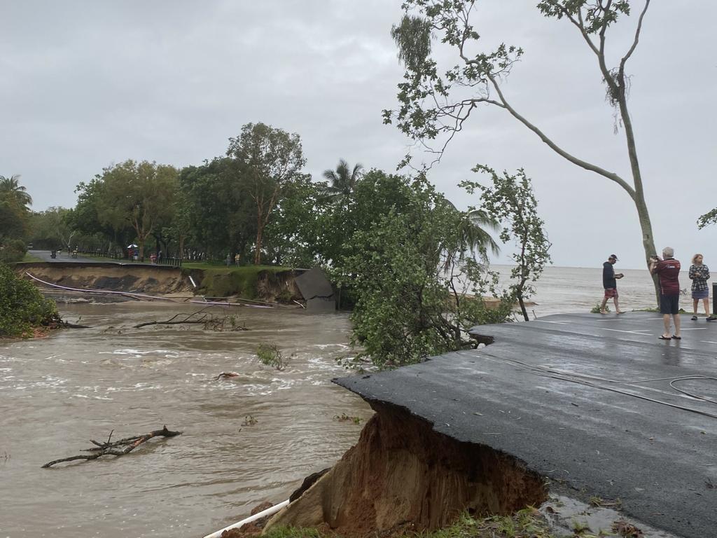 Shocking road damage along Casuarina St in Holloways Beach, which contained a water main, following Cyclone Jasper. Picture: Cairns Regional Council