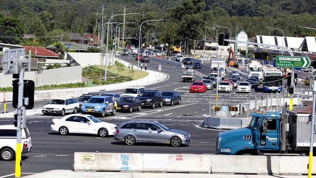 The alleged stolen car turned right onto the Central Coast Highway but crashed going up Kariong Hill. Picture: Peter Clark