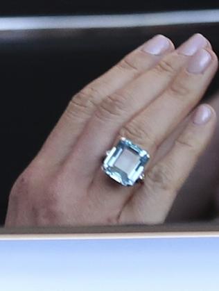 A close up of the ring worn by the newly married Duchess of Sussex, which was owned by her late mother-in-law Diana. Picture: Steve Parsons/PA via AP