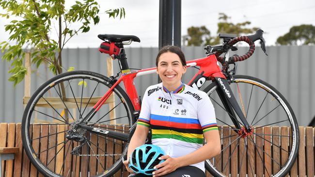 World champion para cyclist Paige Greco back home after winning a gold medal in September 2019 at the UCI Para-cycling world titles in Emmen, Netherlands. Picture: AAP/ Keryn Stevens