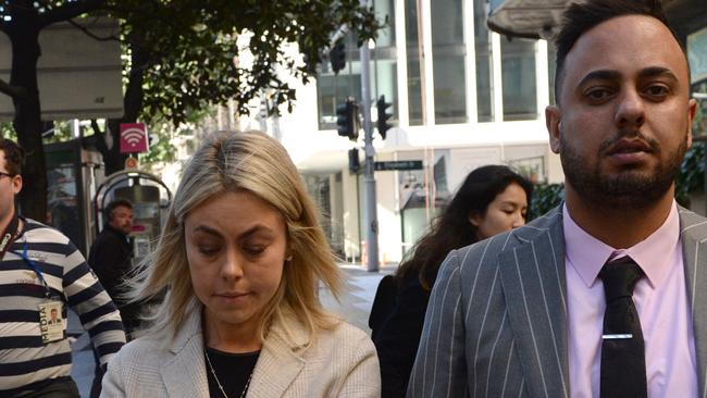 Annabel Walker (left) tried to keep a low profile outside court and was accompanied by her lawyer Michael Moussa (right). Picture: NCA NewsWire / Jeremy Piper