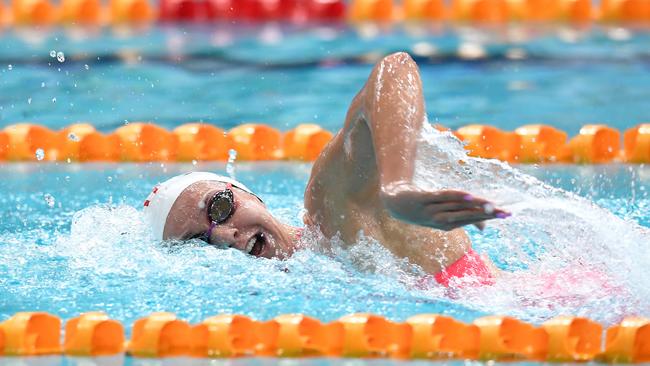 Australian swimmer Ariarne Titmus in full cry. (AAP Image/Dan Peled)