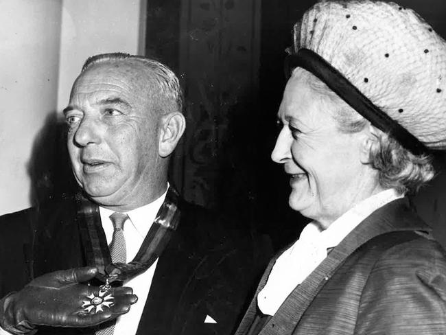 Arthur Rylah receives a CMG for outstanding service to the Legislative Assembly. Pictured with Lady Ann Rylah in 1965.