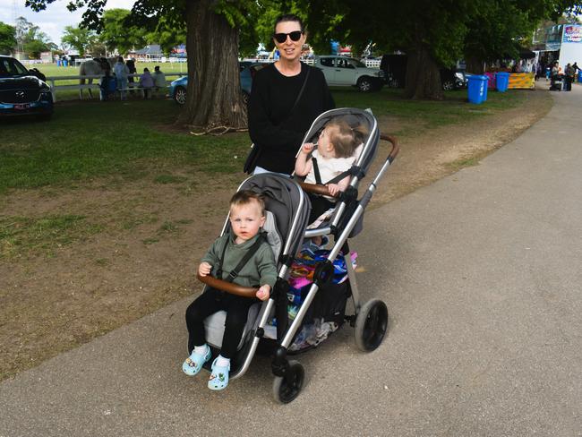 Attendees enjoying the 159th Sale Agricultural Show at the Sale Showgrounds on Friday, November 01, 2024: Jody Tyquin, Milah and Miles. Picture: Jack Colantuono