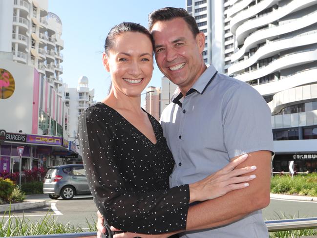 A delighted Darren Taylor with his new fiancee Samantha Reynolds at Broadbeach. Darren proposed to his Campaign Manager on the same day found out he will be the new councillor for Broadbeach, after defeating Eddy Sarroff by 149 votes. Picture Glenn Hampson