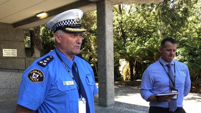 Commander Brett Smith and detective inspector Craig Fox talk about gun crime in Northern Tasmania. Picture: Patrick Gee