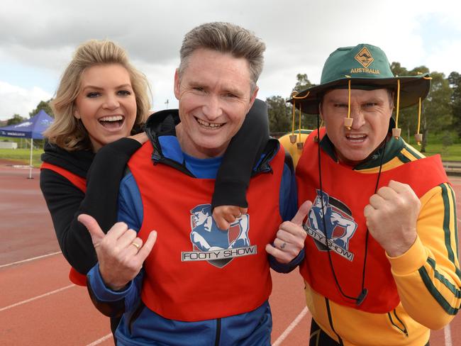 Dave Hughes, with Bec Maddern and Shane Crawford, has always been an uncomfortable fit on The Footy Show.