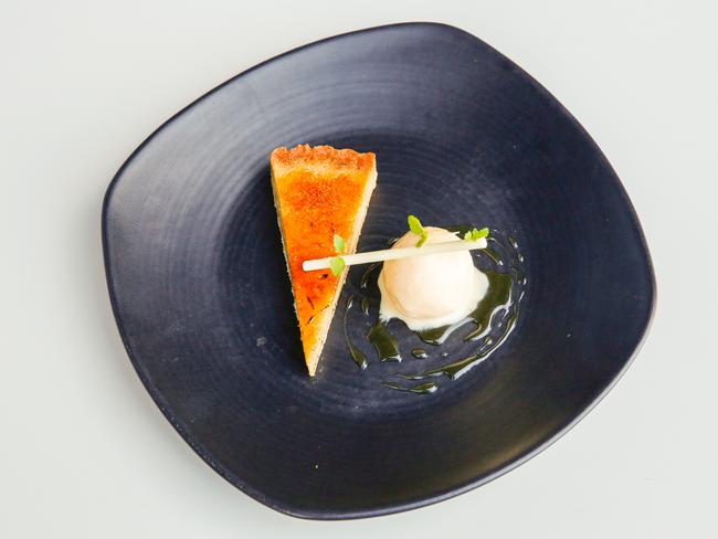 Wattleseed custard tart at A Touch of Salt restaurant, Townsville. Picture: Michael Chambers