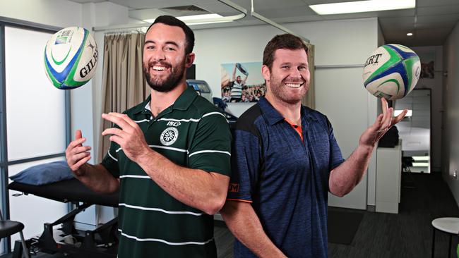 Warringah’s Sam Ward (left) helped Manly’s James Hilterbrand (right) recover from two shoulder reconstructions. Picture: AAP/Adam Yip