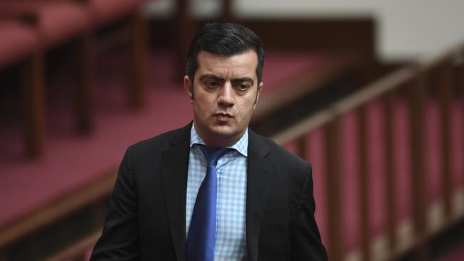 Labor Senator Sam Dastyari reacts during the Same Sex Marriage debate in the Senate chamber at Parliament House in Canberra, Tuesday, November 28, 2017. (AAP Image/Lukas Coch) NO ARCHIVING