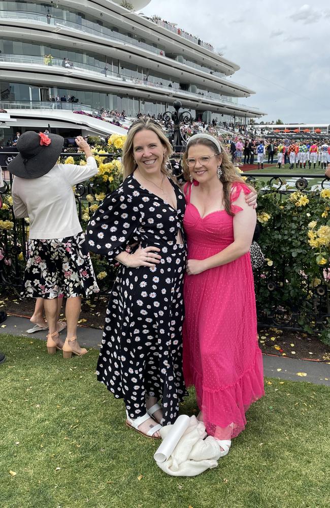 Bek and Haylee at the 2024 Crown Oaks Day, held at Flemington Racecourse. Picture: Gemma Scerri