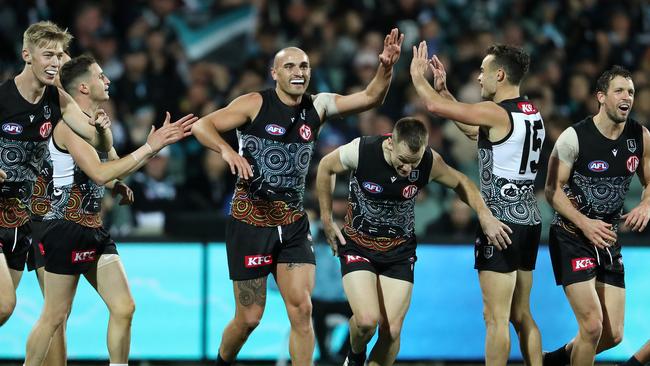 The Power are knocking on the door of the AFL’s top four. (Photo by Sarah Reed/AFL Photos via Getty Images)