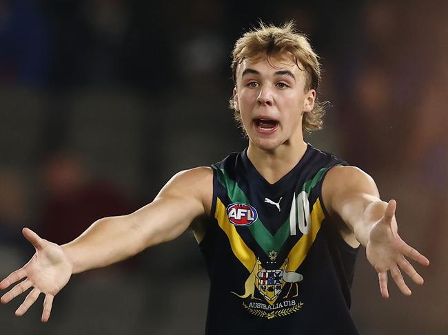 MELBOURNE. 13/05/2023.  AFL. Australian under 18s vs Carlton VFL at Marvel Stadium.   Ryley Sanders  .  Pic: Michael Klein