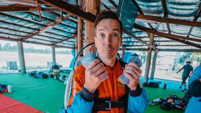 Brisbane radio host Stav Davidson dropped $10,000 in $5 notes during a skydive. Picture: Contributed