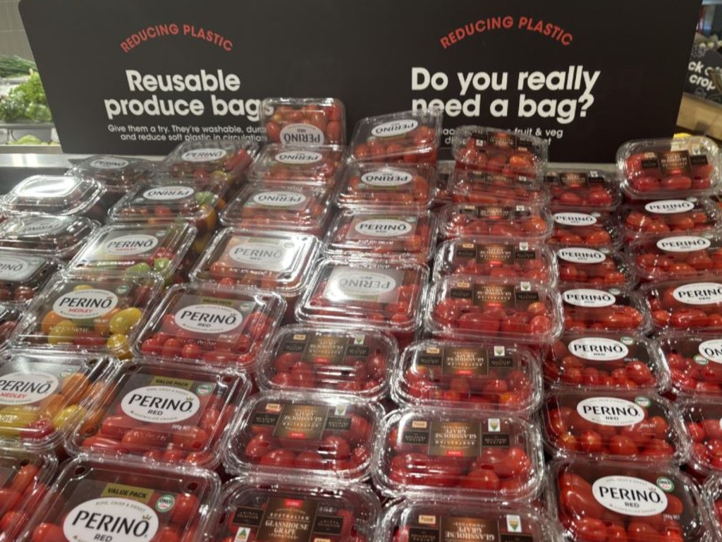 A photo of a tomato display in a Coles store has angered shoppers. Picture: Reddit