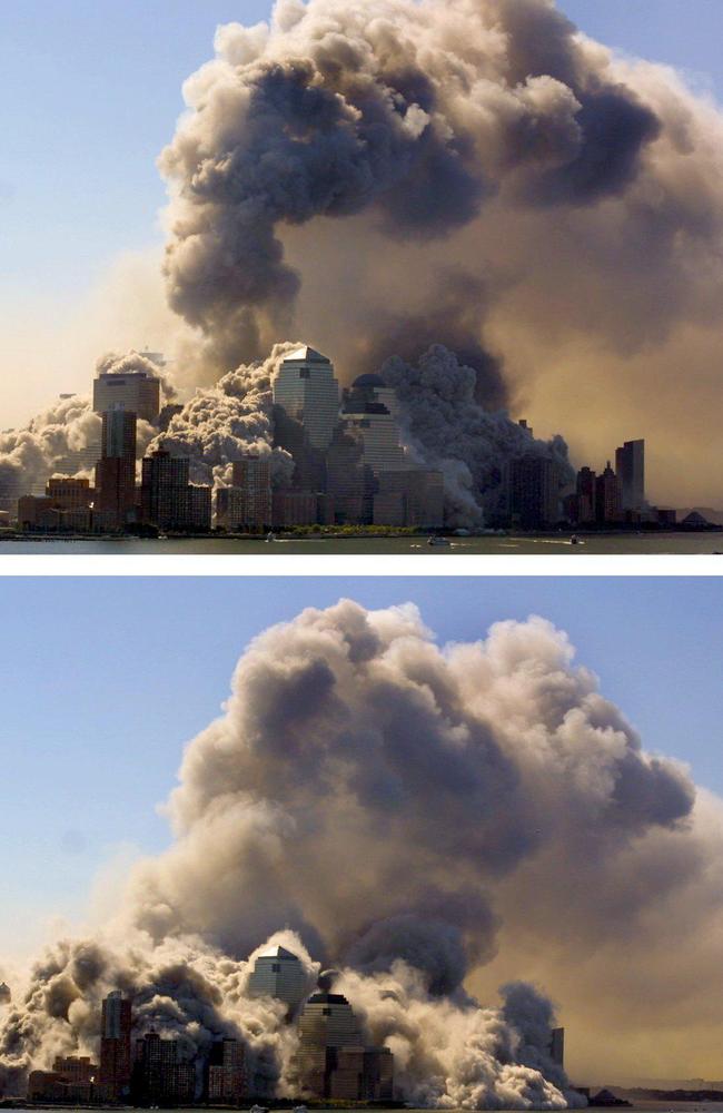 The sequence shows the collapse of the World Trade Centre in New York City on September 11, 2001. Picture: AFP