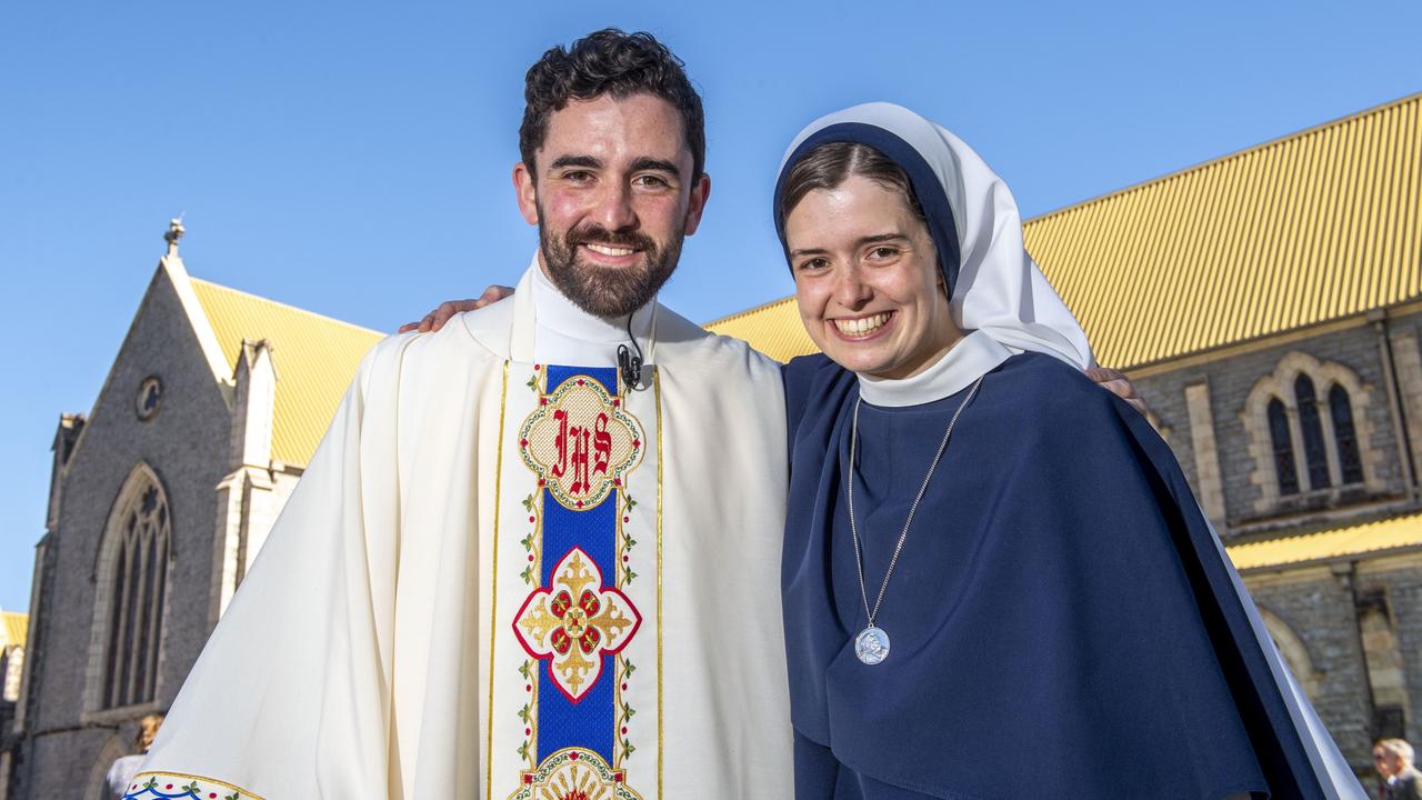 Father Nathan Webb with Sister Rose Patrick OConnor (his sister Nancy Webb). Ordination of Nathan Webb at St Pat's Cathedral. Saturday, June 25, 2022. Picture: Nev Madsen.