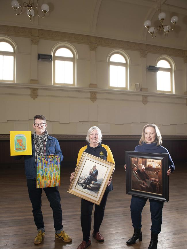 Jesse Birch, Anne Heyes and Gwendoline Krumins with their artwork. Picture: Ellen Smith