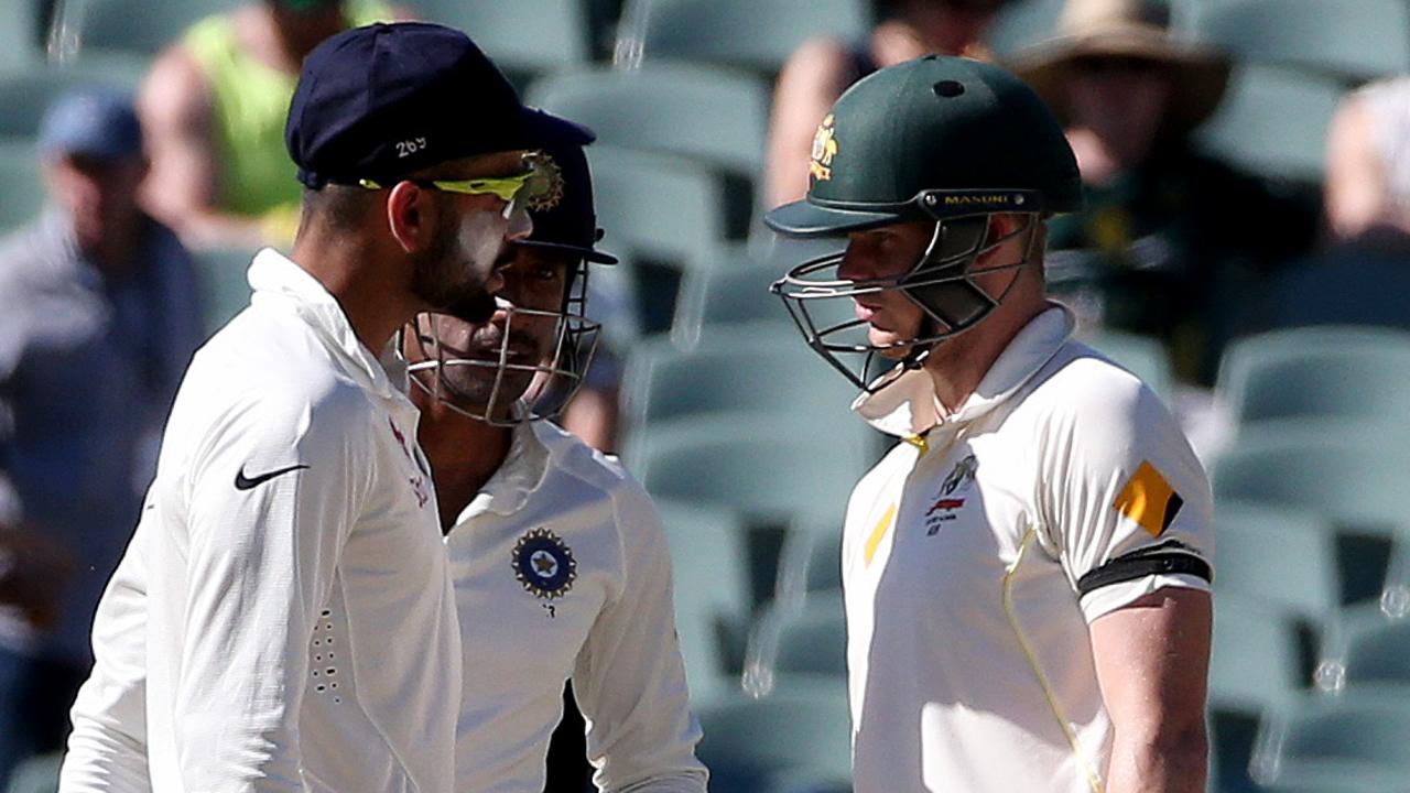 Steve Smith and Virat Kohli share words during India’s last trip to Australia.