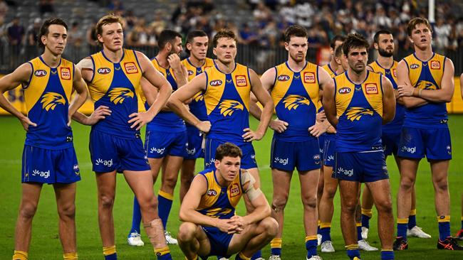 There’s been little joy for West Coast players so far this season. Picture: Daniel Carson/AFL Photos via Getty Images