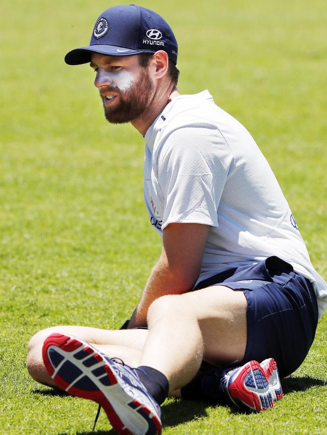 Docherty at Carlton’s training camp on the Sunshine Coast. Pic: Michael Klein