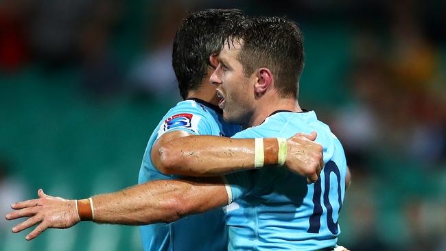 Bernard Foley celebrates after scoring against the Rebels. Foley turned it around for the Waratahs on Saturday night. Picture: Getty Images