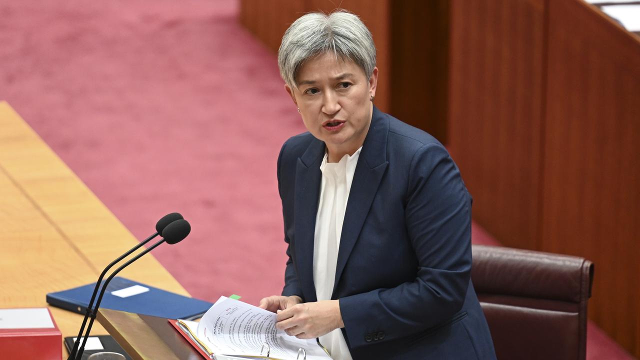 Foreign Minister Penny Wong informed the Senate of Peta Murphy’s death before question time. Picture: NCA NewsWire / Martin Ollman