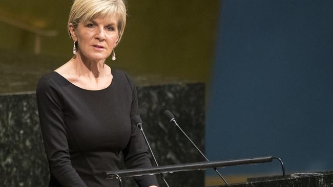 Julie Bishop addresses the United Nations General Assembly on Wednesday. Picture: AP.