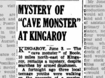 OLD NEWS: This news report in the Central Queensland Herald on June 10, 1954 speculates a large grey kangaroo may have been behind the 'Kingaroy Cave Monster'. Picture: Contributed