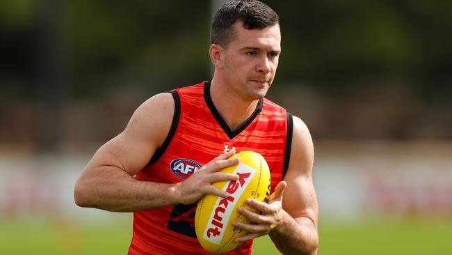MELBOURNE, AUSTRALIA - MARCH 19: Conor McKenna of the Bombers in action during the Essendon Bombers training session at The Hangar on March 19, 2020 in Melbourne, Australia. (Photo by Michael Willson/AFL Photos via Getty Images)