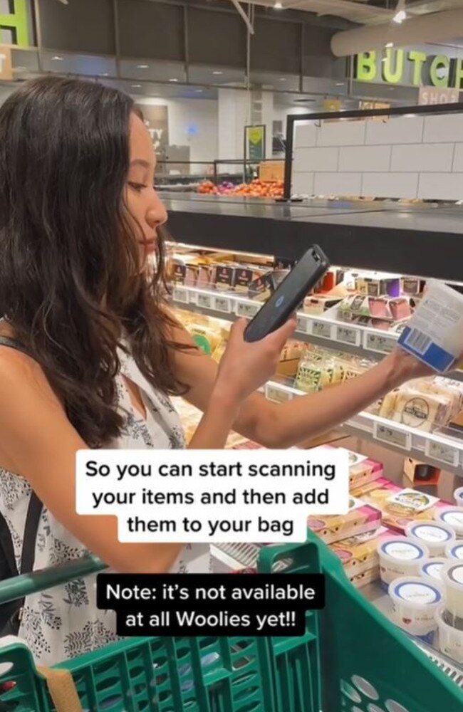 She said the Scan &amp; Go feature allows customers to scan items as they shop, saving time and helping them budget. Picture: TikTok/investwithqueenie