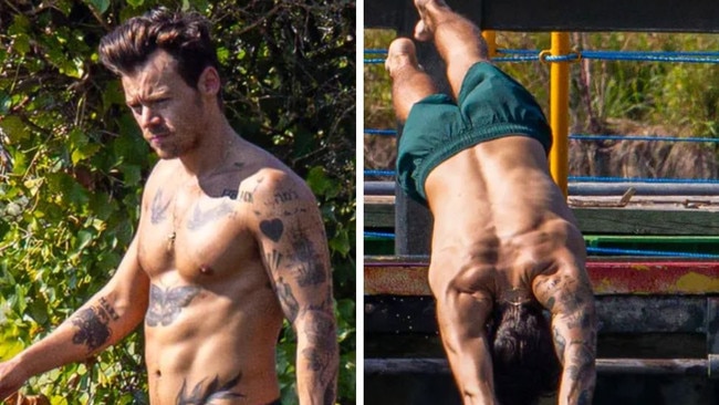 Harry Styles shows off his impressive physique. Picture: Mega