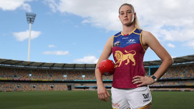 Brisbane Lions star Tayla Harris at the Gabba. Picture: Peter Wallis