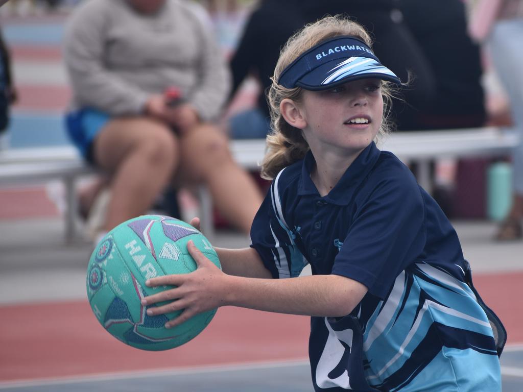 On court at the Cap Coast Junior Netball Carnival at the Barmaryee Multi Sports Precinct, Yeppoon, on August 11, 2024. Photo: Pam McKay