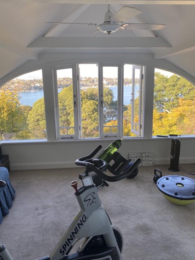 Antonia Kidman’s spin bike and home workout area. Picture: Instagram